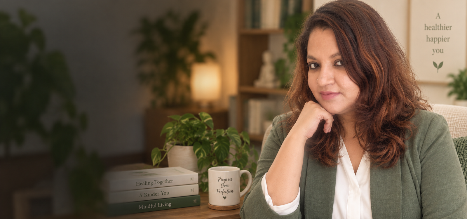 Anu Ragini, counselor and trauma healer, in her therapy room